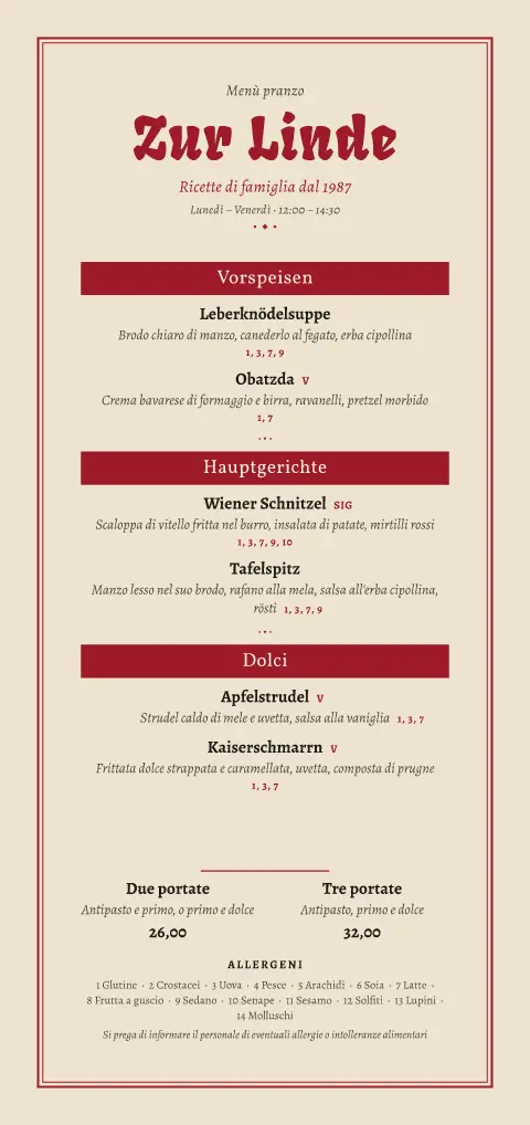 Pranzo a punto rosso – anteprima del modello di menù