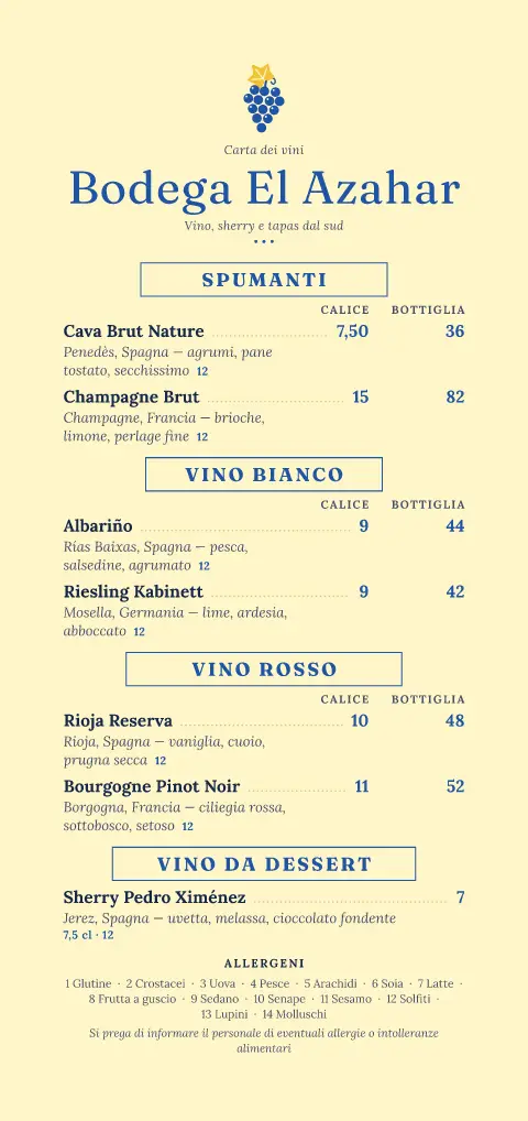 Bodega nel patio – anteprima del modello di menù