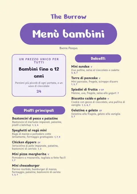 Caccia alle uova – anteprima del modello di menù