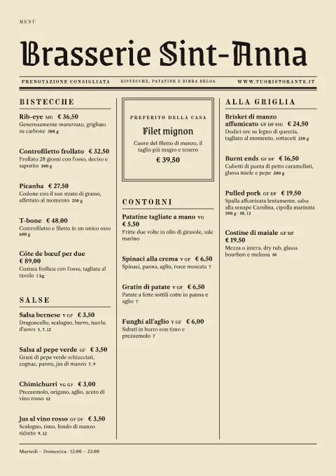 Edizione entrecôte – anteprima del modello di menù