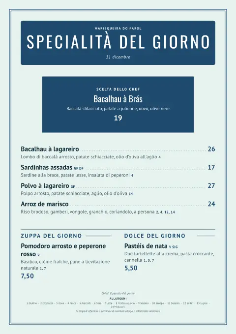 Pescato del faro – anteprima del modello di menù