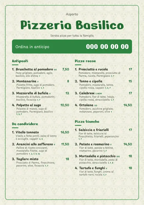 Scarabocchi di basilico – anteprima del modello di menù