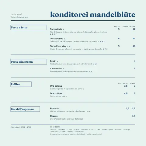 Konditorei corallo – anteprima del modello di menù