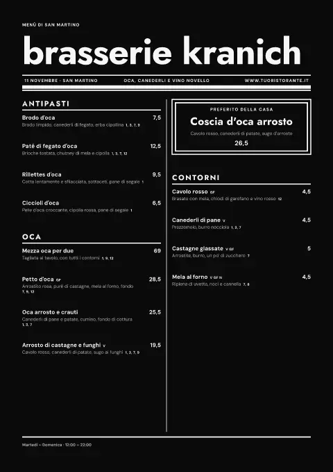 Gazzetta di San Martino – anteprima del modello di menù
