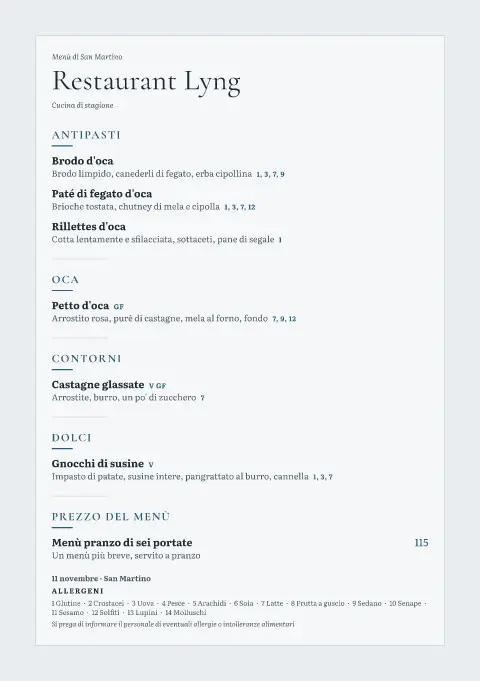 Piuma del fiordo – anteprima del modello di menù
