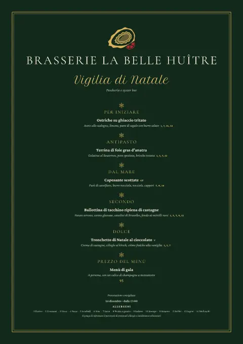 Réveillon di ostriche – anteprima del modello di menù