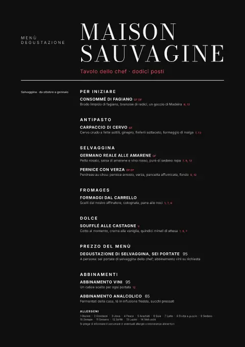 Selvaggina in nero – anteprima del modello di menù
