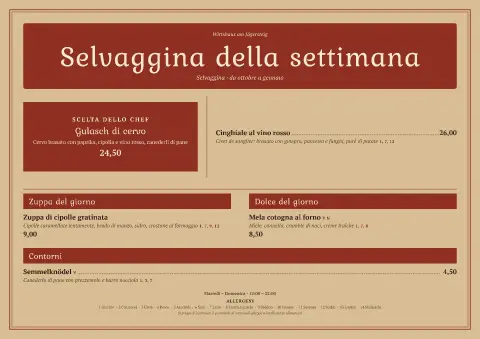 Stube su kraft – anteprima del modello di menù