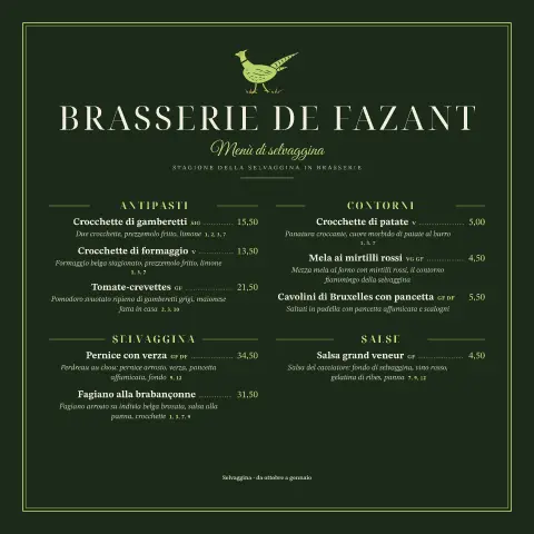 Brabançonne – anteprima del modello di menù