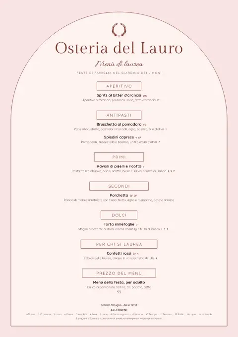 Corona d'alloro – anteprima del modello di menù