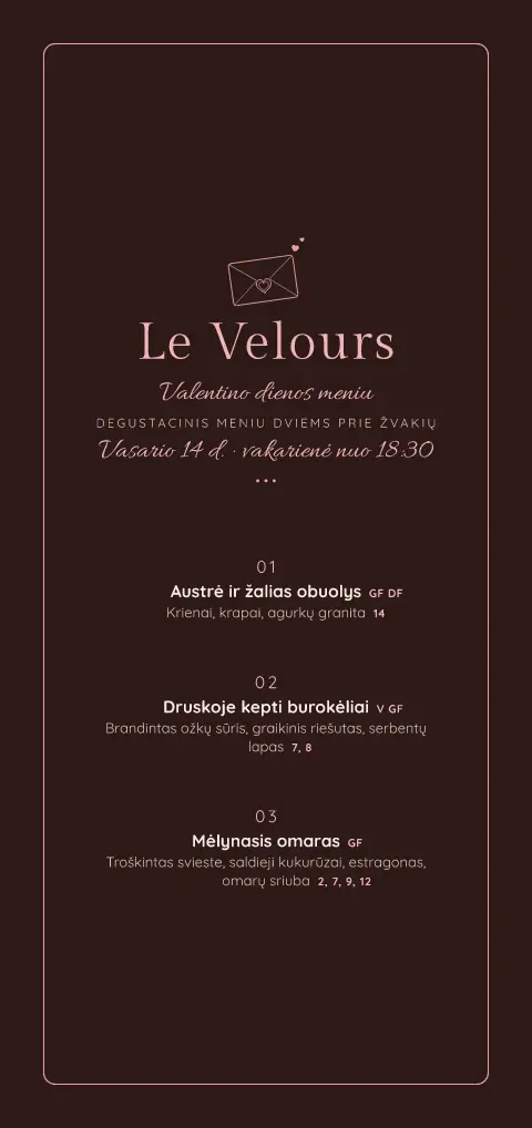 Kakavos žvakės – meniu šablono peržiūra