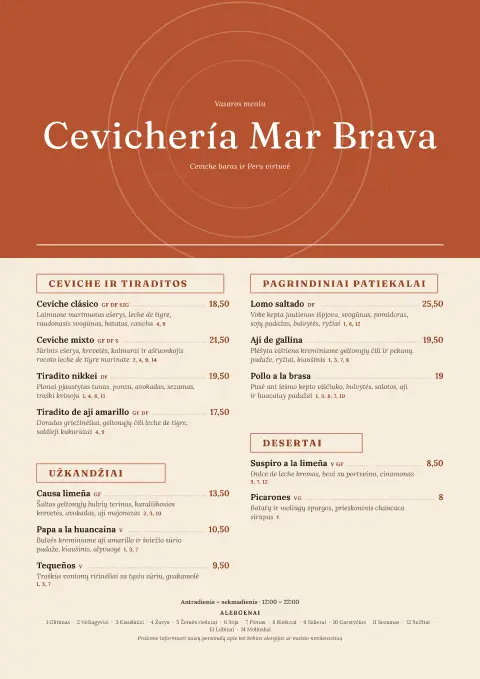 Leche de Tigre – meniu šablono peržiūra