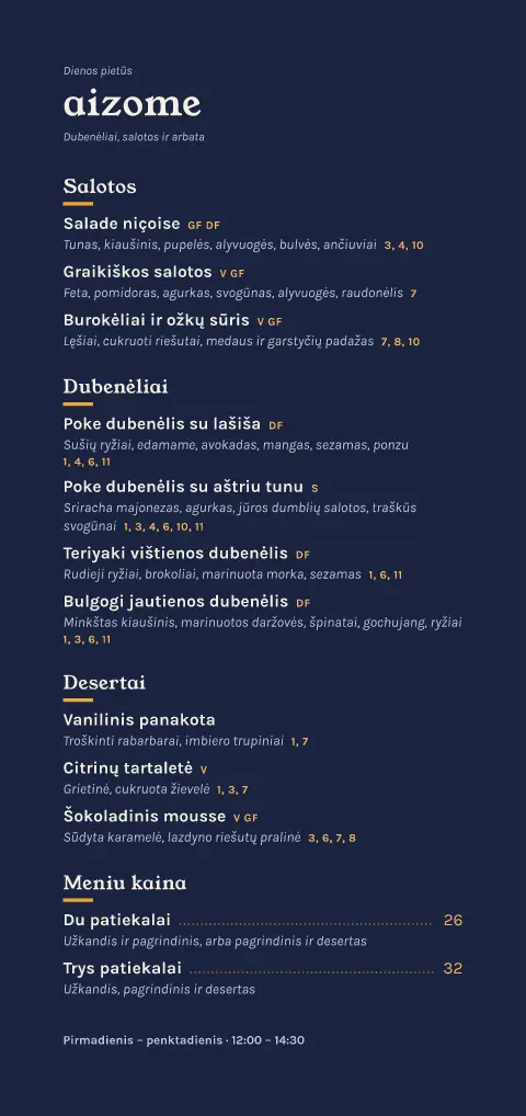 Indigo lapas – meniu šablono peržiūra