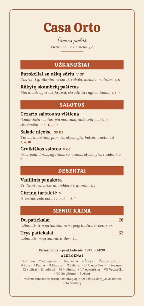 Terakotos daržas – meniu šablono peržiūra