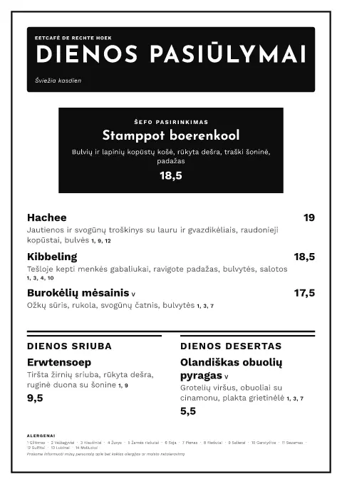 Statusis kampas – meniu šablono peržiūra