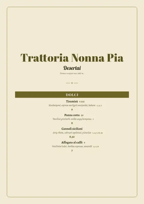 Dolce Tovaglia – meniu šablono peržiūra
