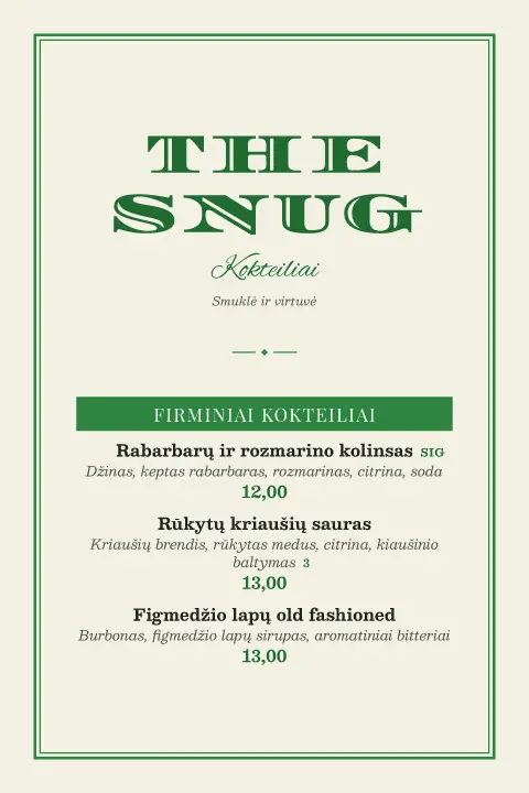 Smaragdinis šnekutis – meniu šablono peržiūra