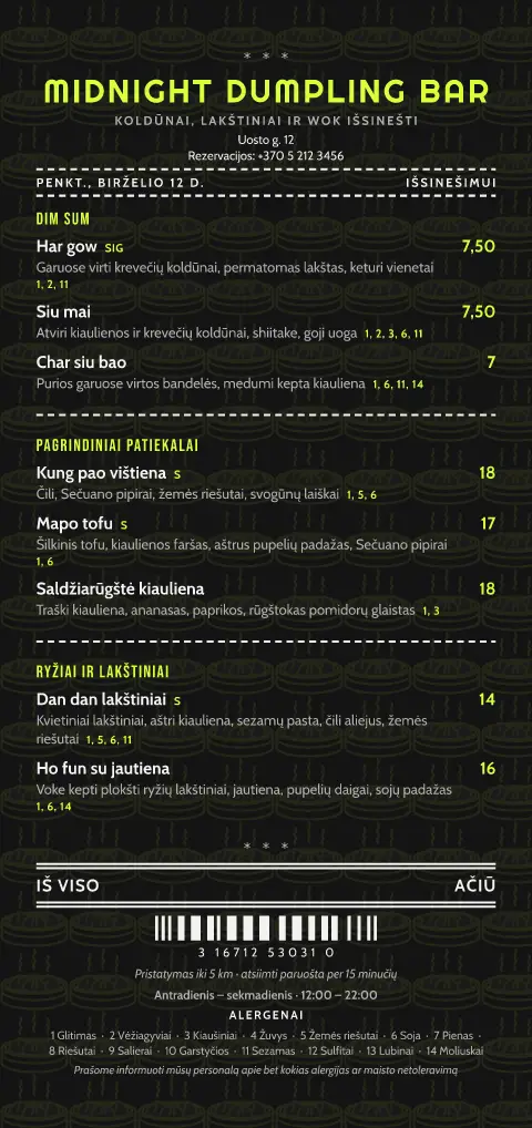 Neoniniai koldūnai – meniu šablono peržiūra