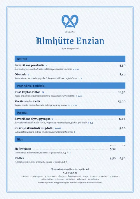 Dangaus brecelis – meniu šablono peržiūra
