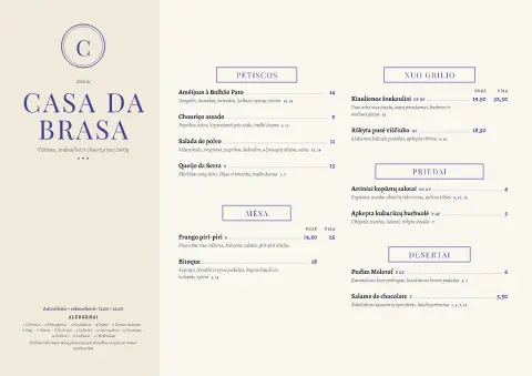 Piri porcelianas – meniu šablono peržiūra