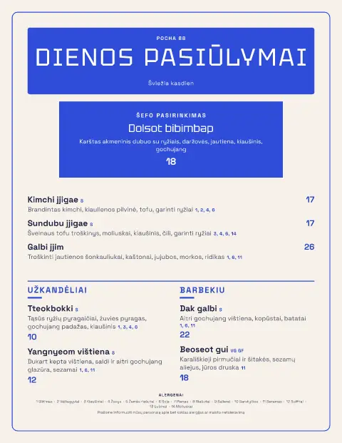 Pocha neonas – meniu šablono peržiūra