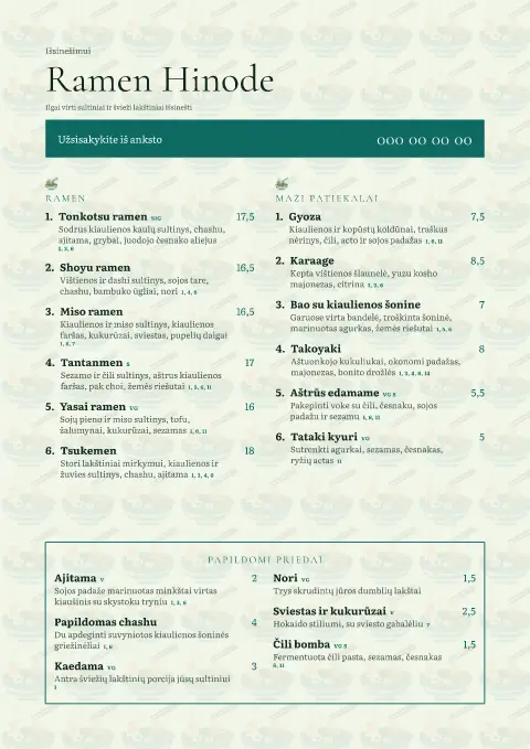 Kombu lapas – meniu šablono peržiūra
