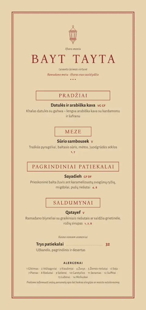 Sumacho valanda – meniu šablono peržiūra