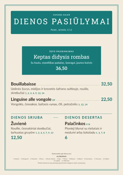 Adrijos lenta – meniu šablono peržiūra