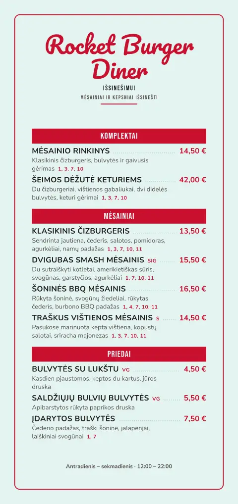 Vyšnių drive-in – meniu šablono peržiūra