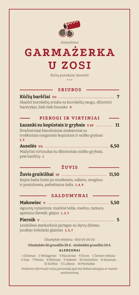 Kūčių lauknešėlis – meniu šablono peržiūra
