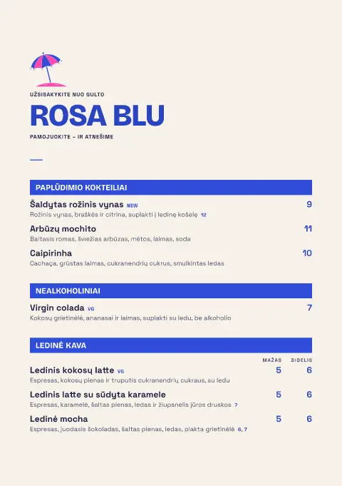 Rožinis skėtis – meniu šablono peržiūra