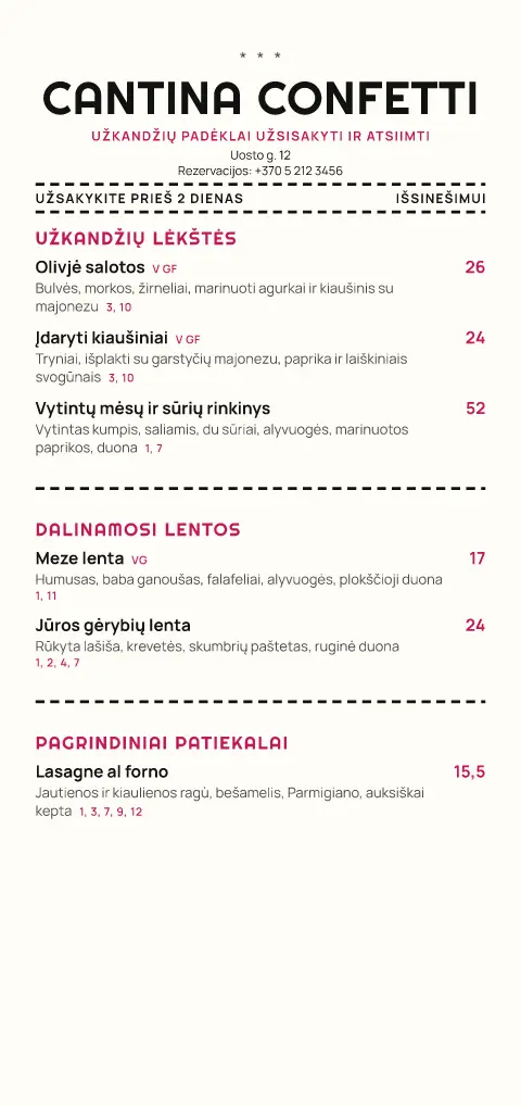 Raitytas padėklas – meniu šablono peržiūra