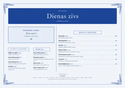 Zilā piestātne – ēdienkartes veidnes priekšskatījums