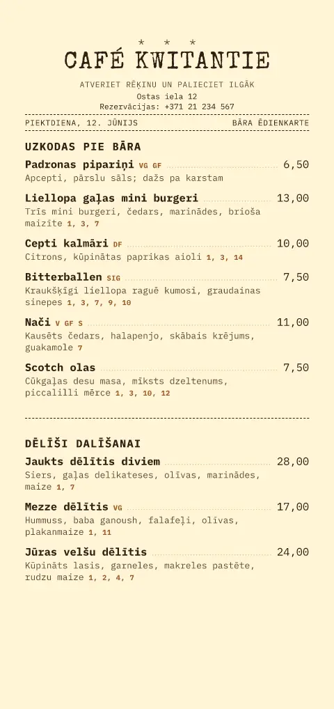 Sviesta rēķins – ēdienkartes veidnes priekšskatījums
