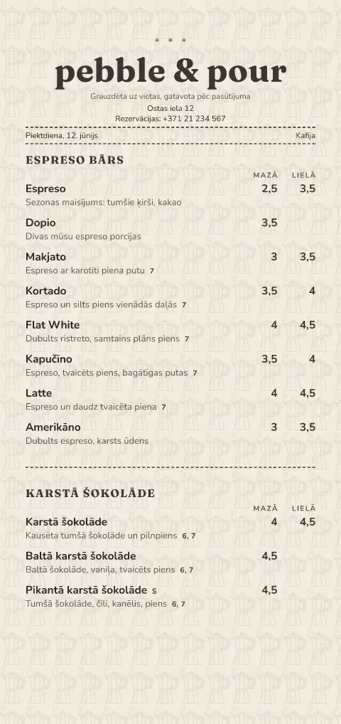 Moka čeks – ēdienkartes veidnes priekšskatījums