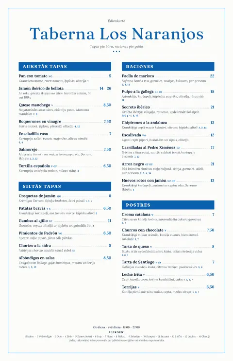 Naranjo flīzes – ēdienkartes veidnes priekšskatījums