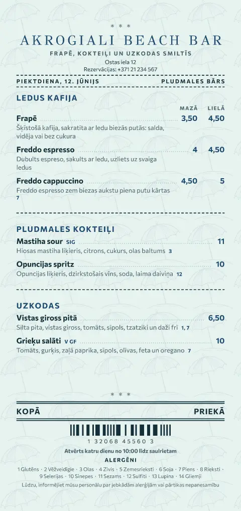 Zviļņa čeks – ēdienkartes veidnes priekšskatījums