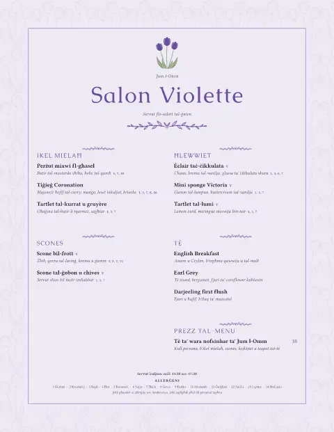 Violet Teatime – preview tal-mudell ta' menu