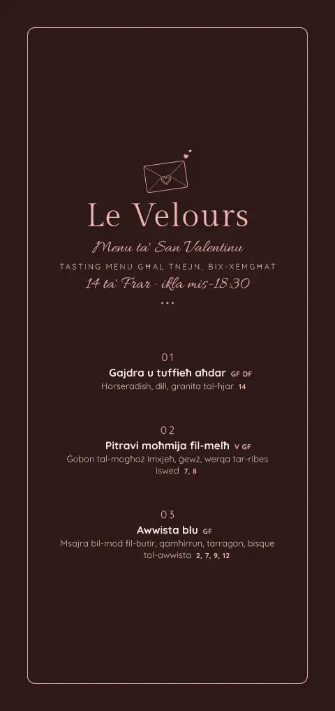Cacao Candlelight – preview tal-mudell ta' menu