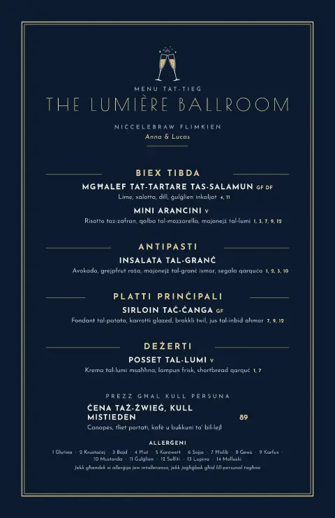 Champagne Vow – preview tal-mudell ta' menu