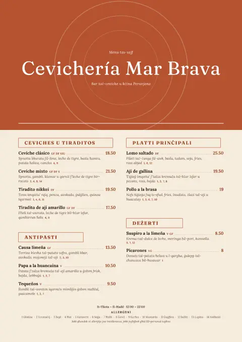Leche de Tigre – preview tal-mudell ta' menu
