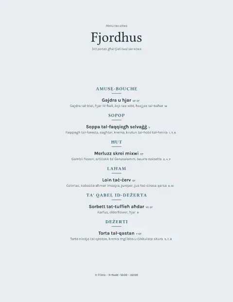 Fjord Frost – preview tal-mudell ta' menu