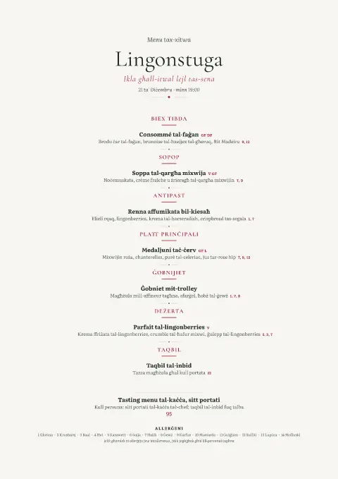 Lingon Night – preview tal-mudell ta' menu