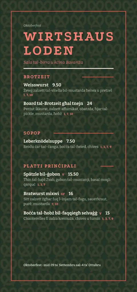 Loden Pretzel – preview tal-mudell ta' menu