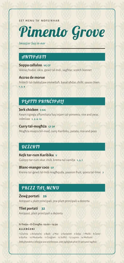 Pimento Palms – preview tal-mudell ta' menu