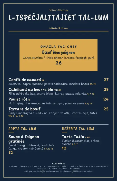 Navy Ardoise – preview tal-mudell ta' menu