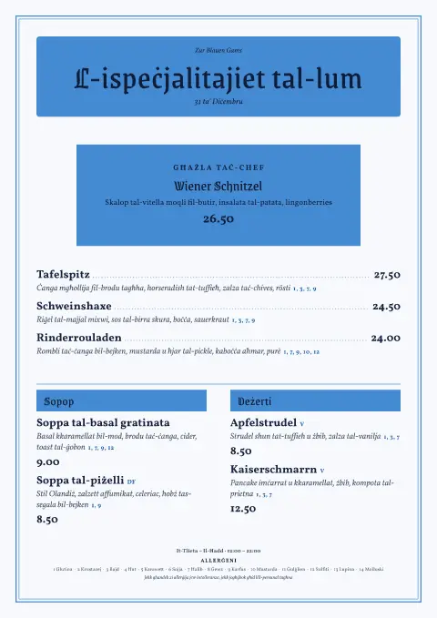 Blue Lozenge – preview tal-mudell ta' menu