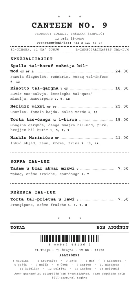 Till Roll – preview tal-mudell ta' menu