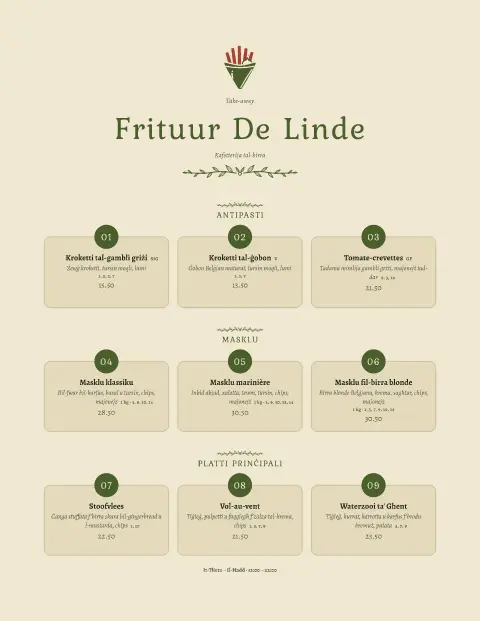 Willow Frites – preview tal-mudell ta' menu