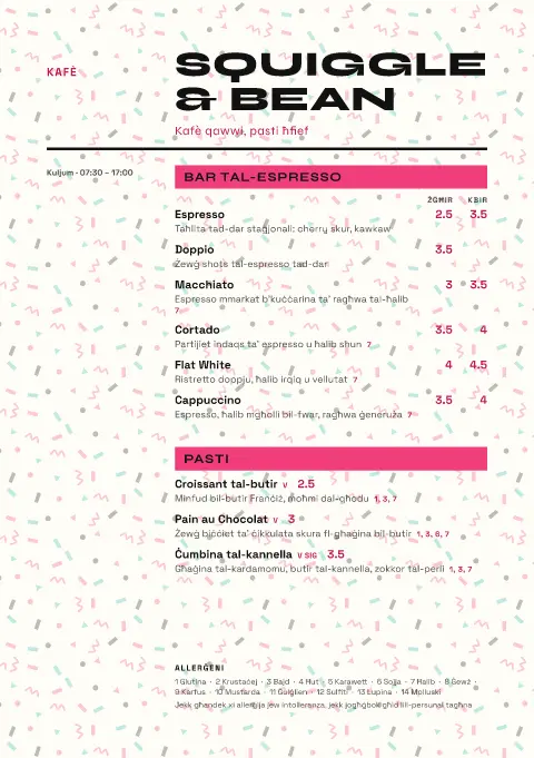 Confetti Crema – preview tal-mudell ta' menu